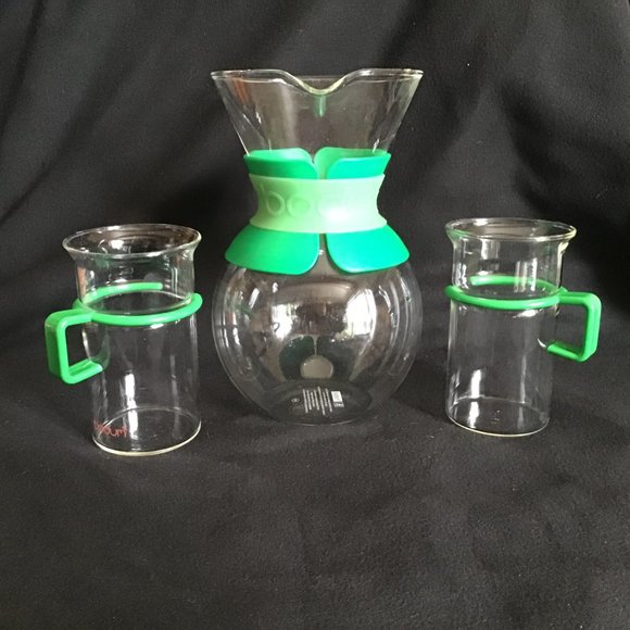 Glass Carafe Pitcher and Two Cups - Picture 2 of 5